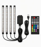 RGB voetruimteverlichting in de auto, set van 4 LED-strips